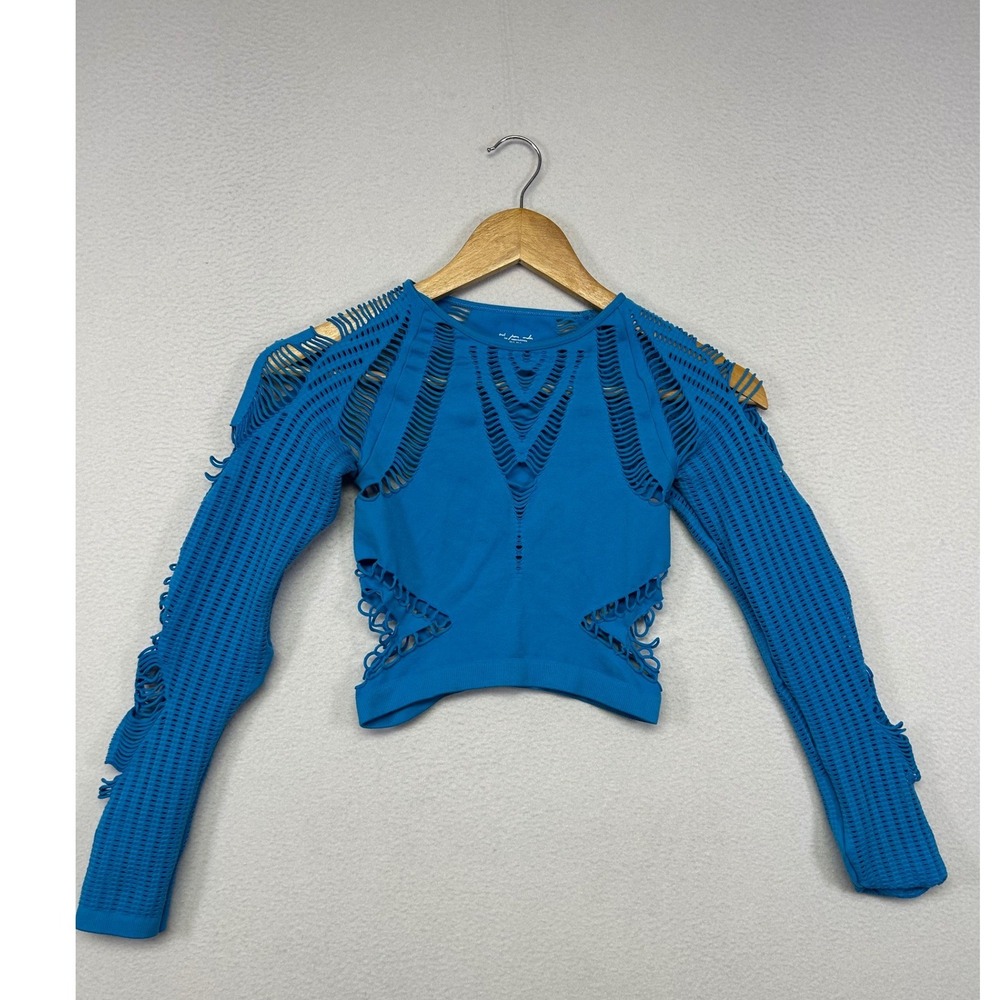 Festival Rave Out From Under Urban Outfitters Womens XS/S Blue Shredded Crop Top